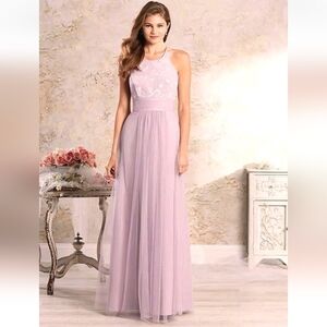 Alfred Angelo 2842 Ivory/ Dusty Mauve Lavender Lace Halter Maxi Dress